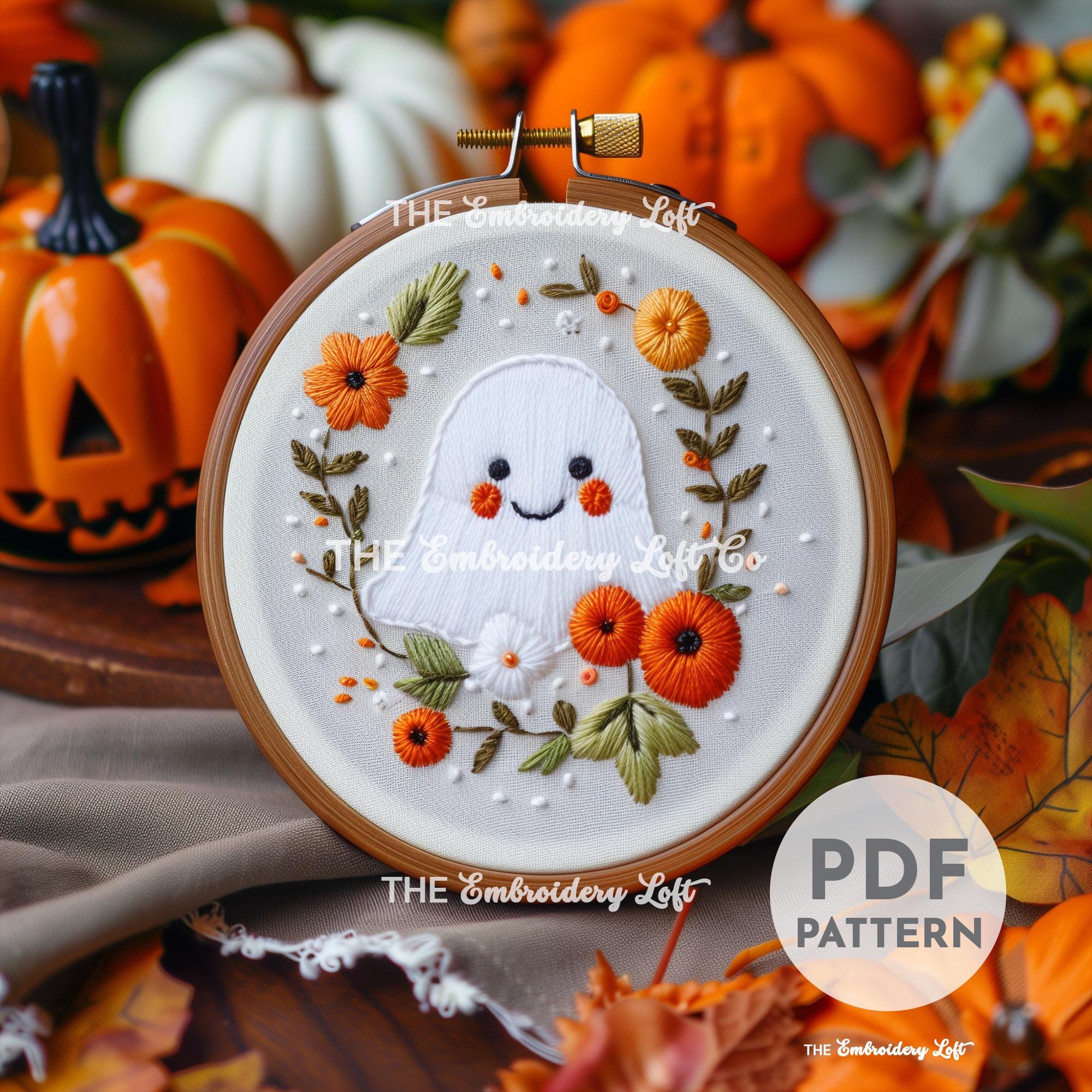 Floral Ghost Hand Embroidery Pattern
