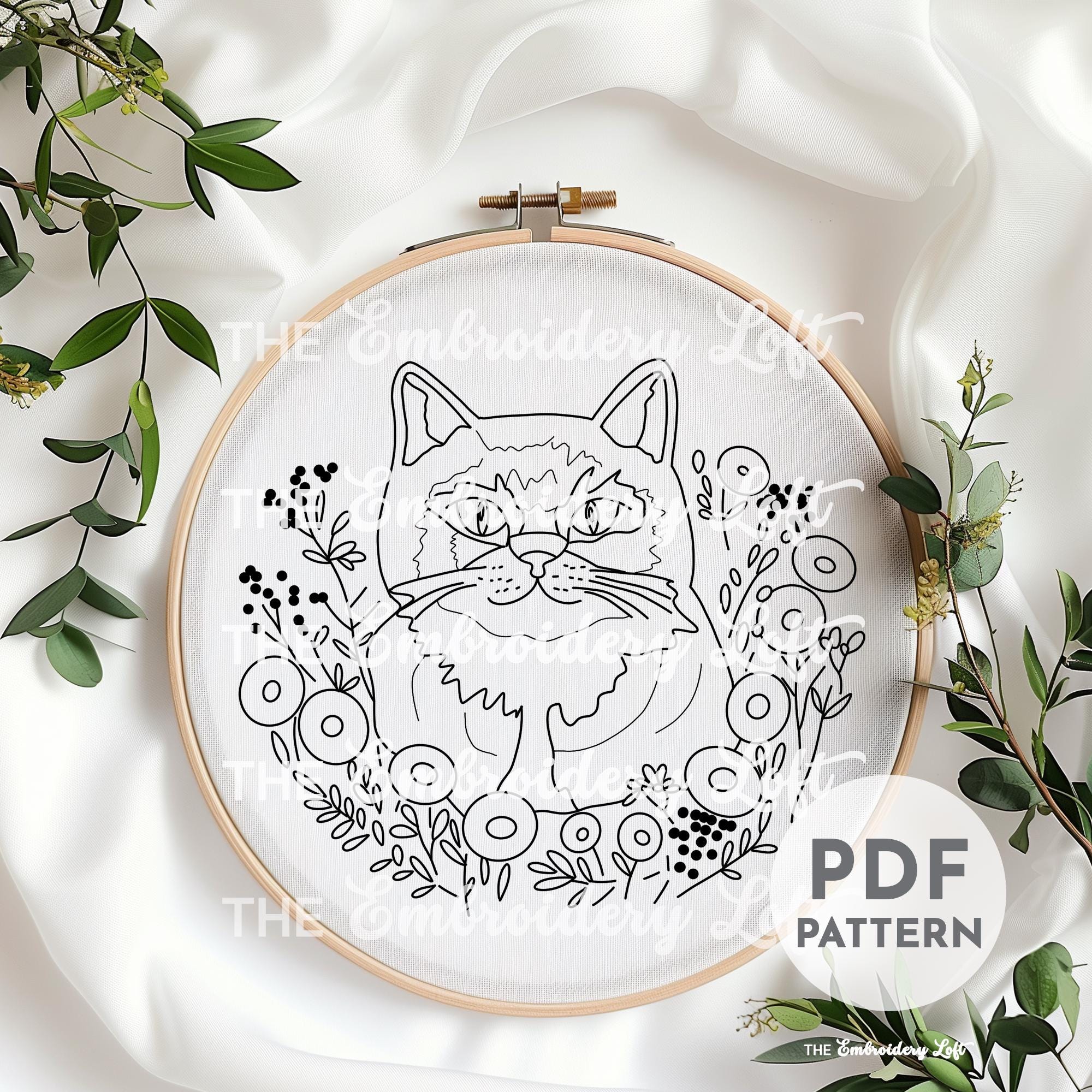 Gray Cat Hand Embroidery Pattern