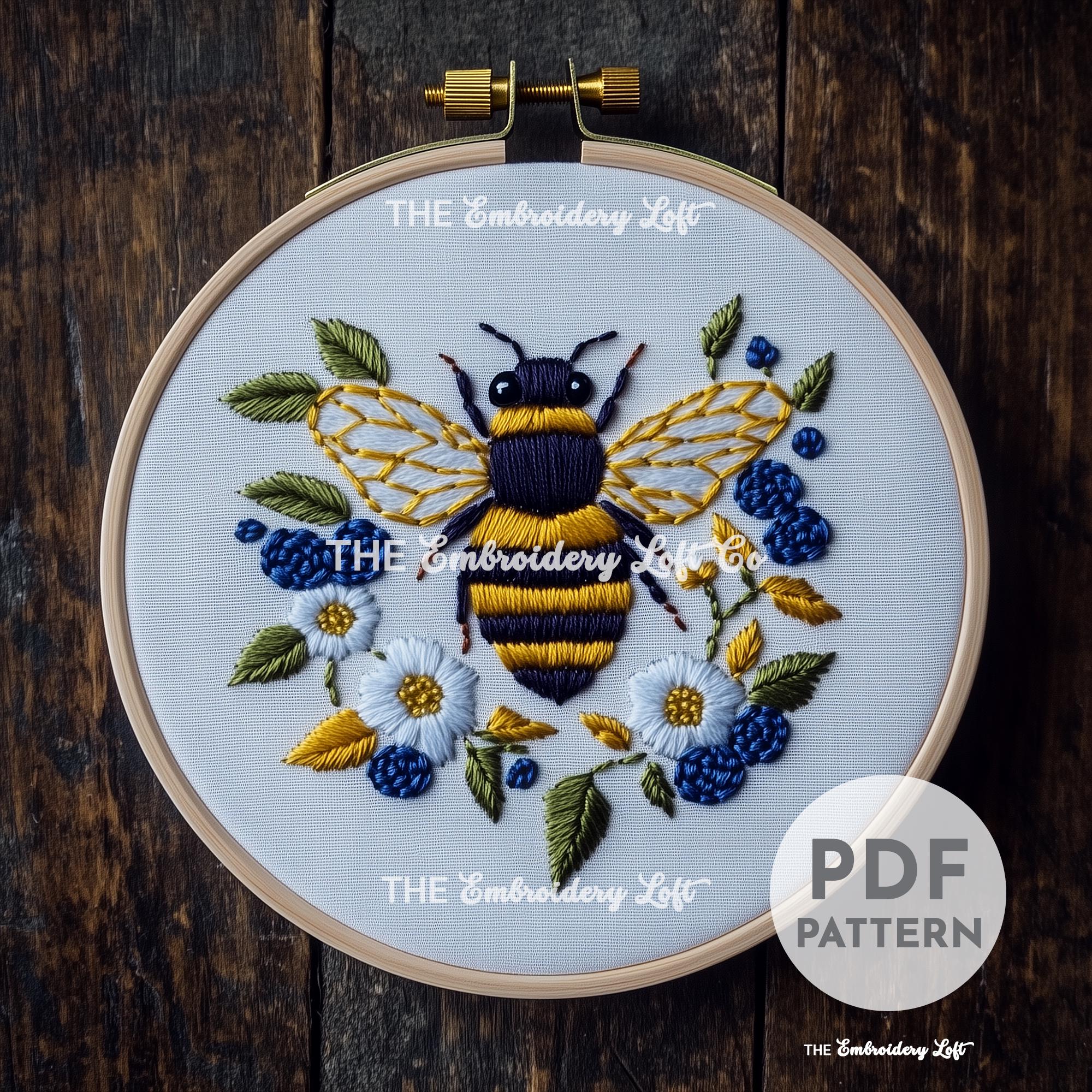 Blueberry Bee Hand Embroidery Pattern