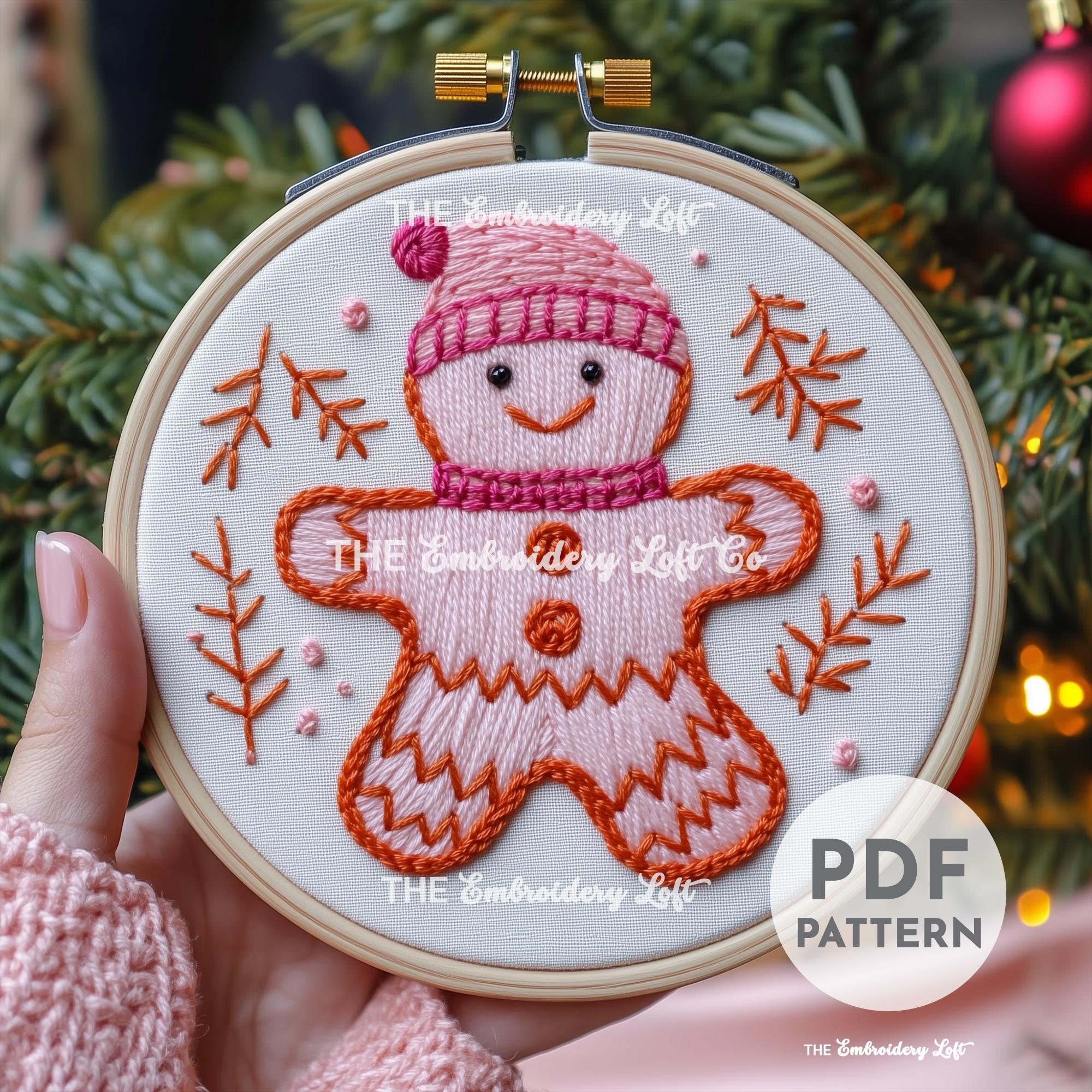 Pink Gingerbread Man Hand Embroidery Pattern