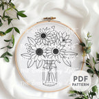 Vase of Sunflowers Hand Embroidery Pattern