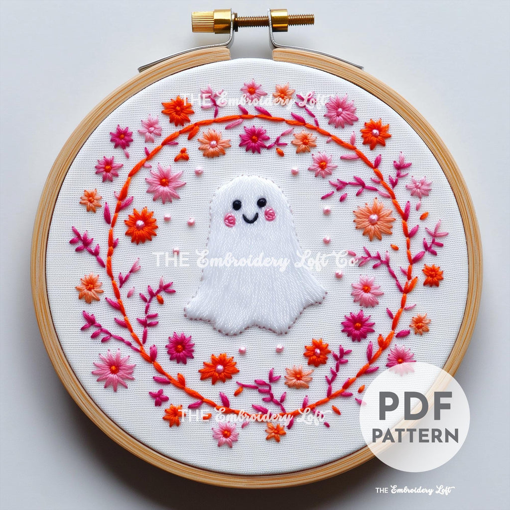 Retro Floral Ghost Hand Embroidery Pattern