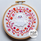 Retro Floral Ghost Hand Embroidery Pattern