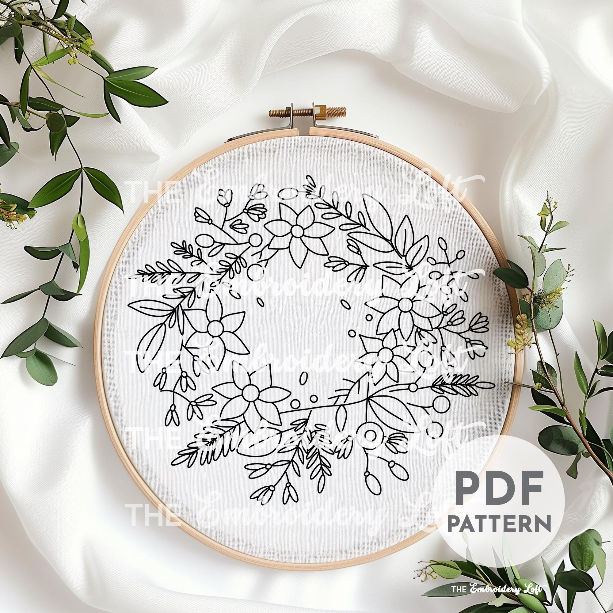 Golden Winter Wreath Hand Embroidery Pattern