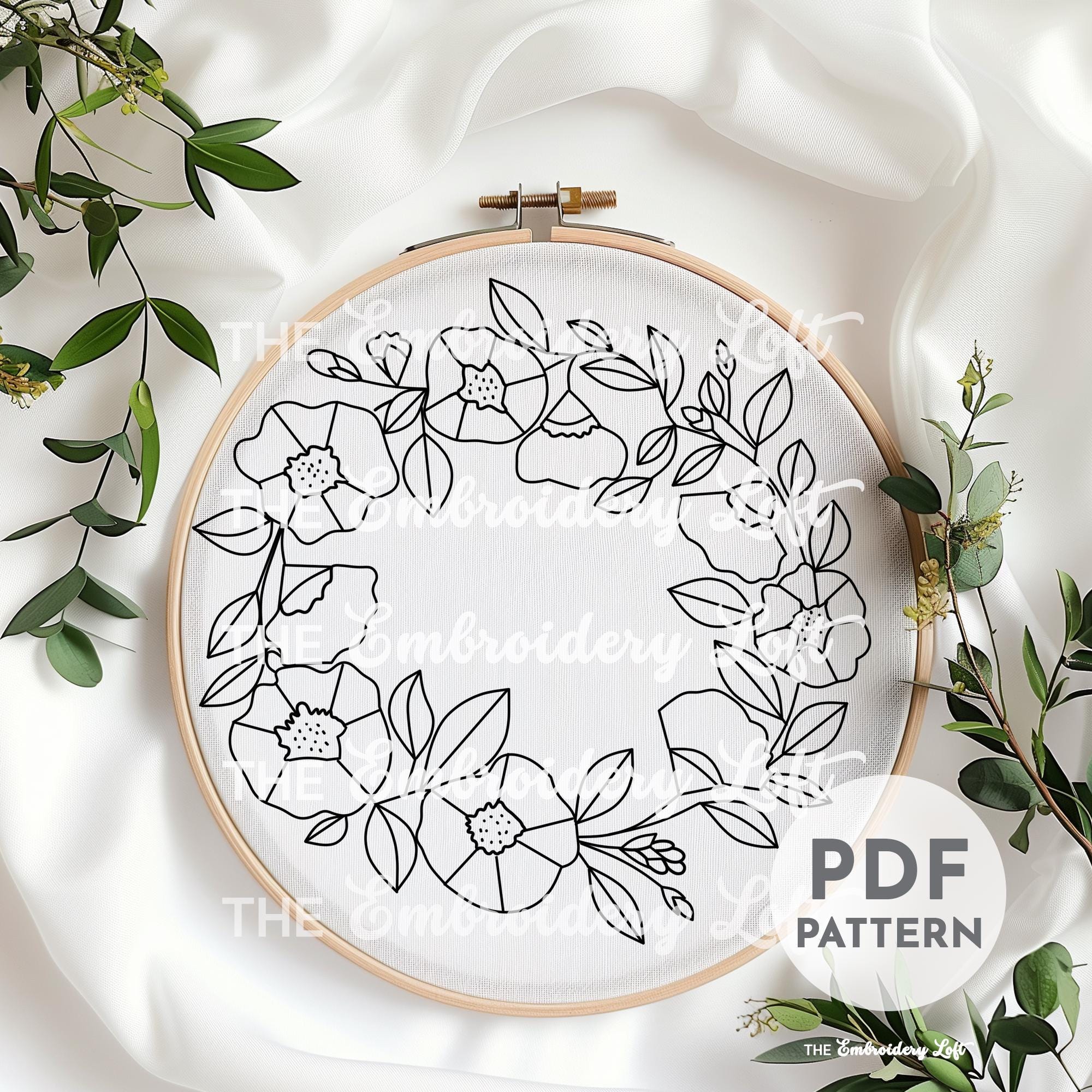 Poppy Wreath Hand Embroidery Pattern