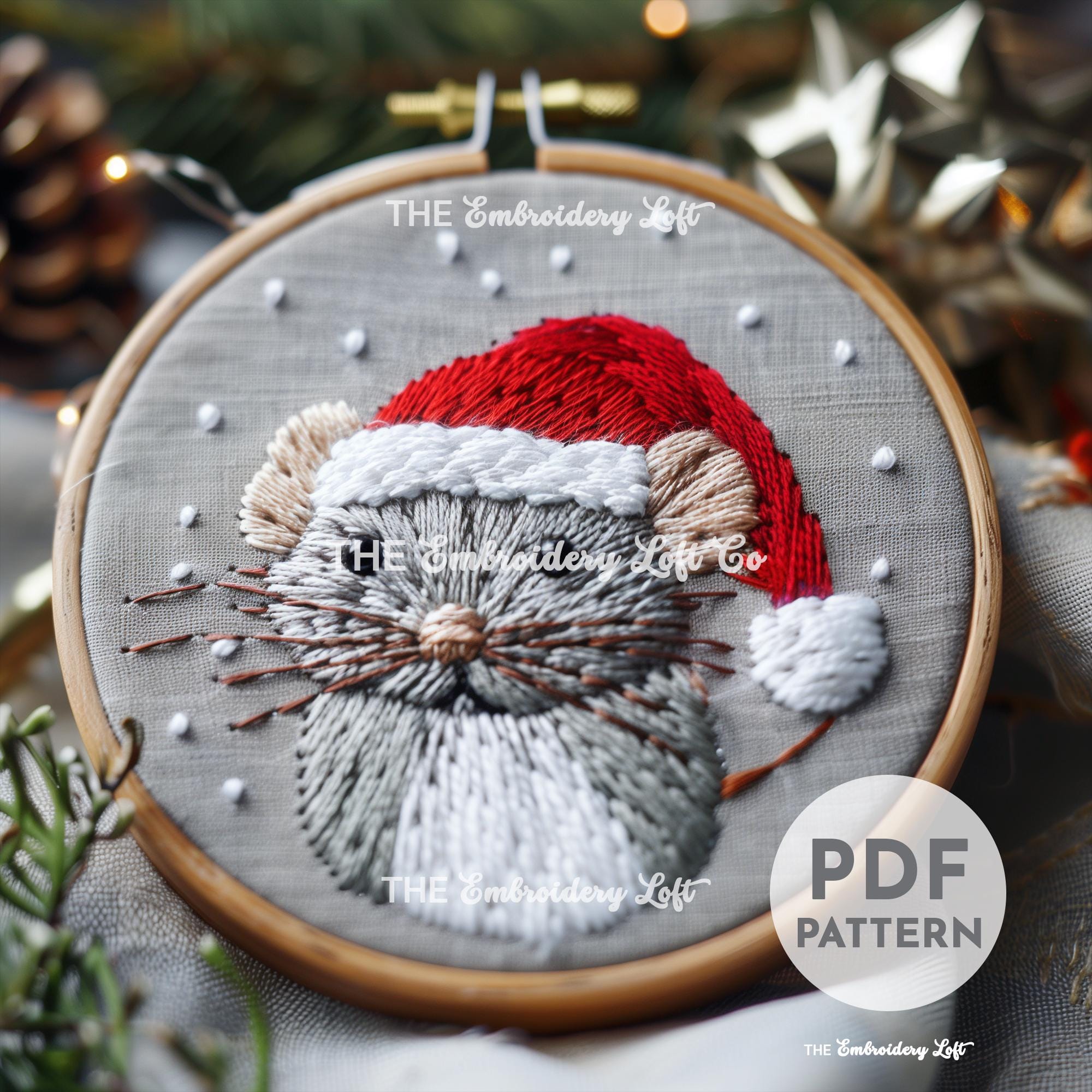 Christmas Mouse Hand Embroidery Pattern