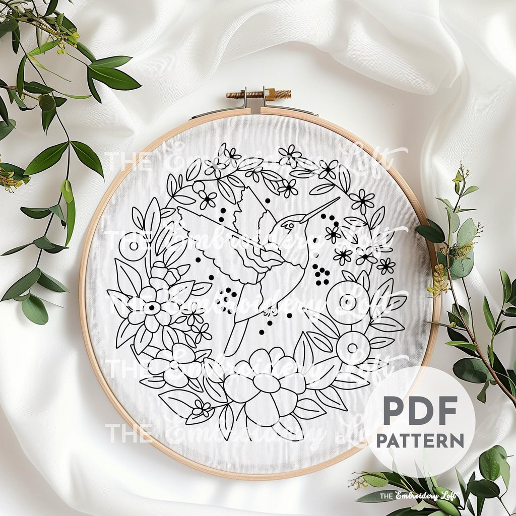Purple Hummingbird Hand Embroidery Pattern