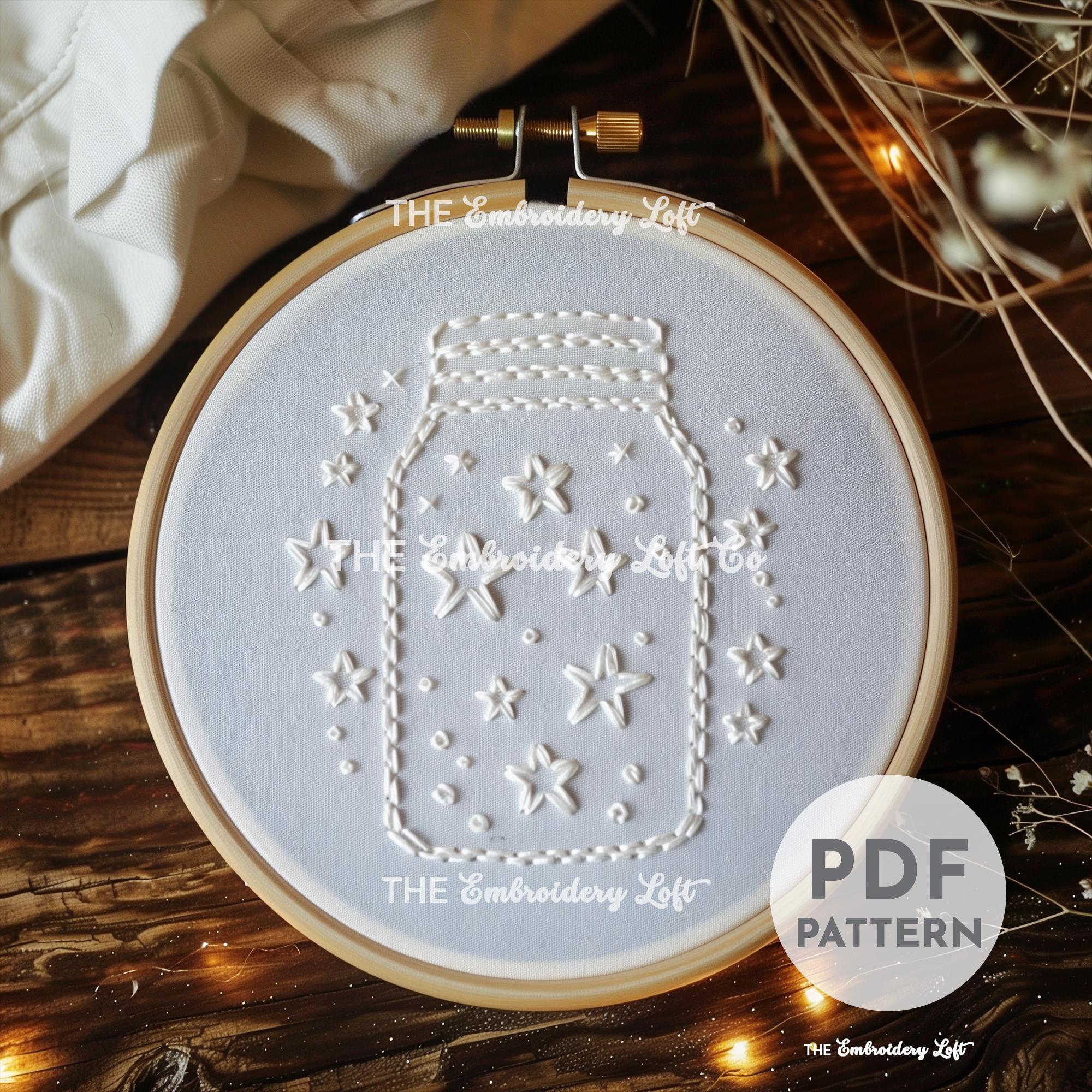 White Jar of Stars Hand Embroidery Pattern