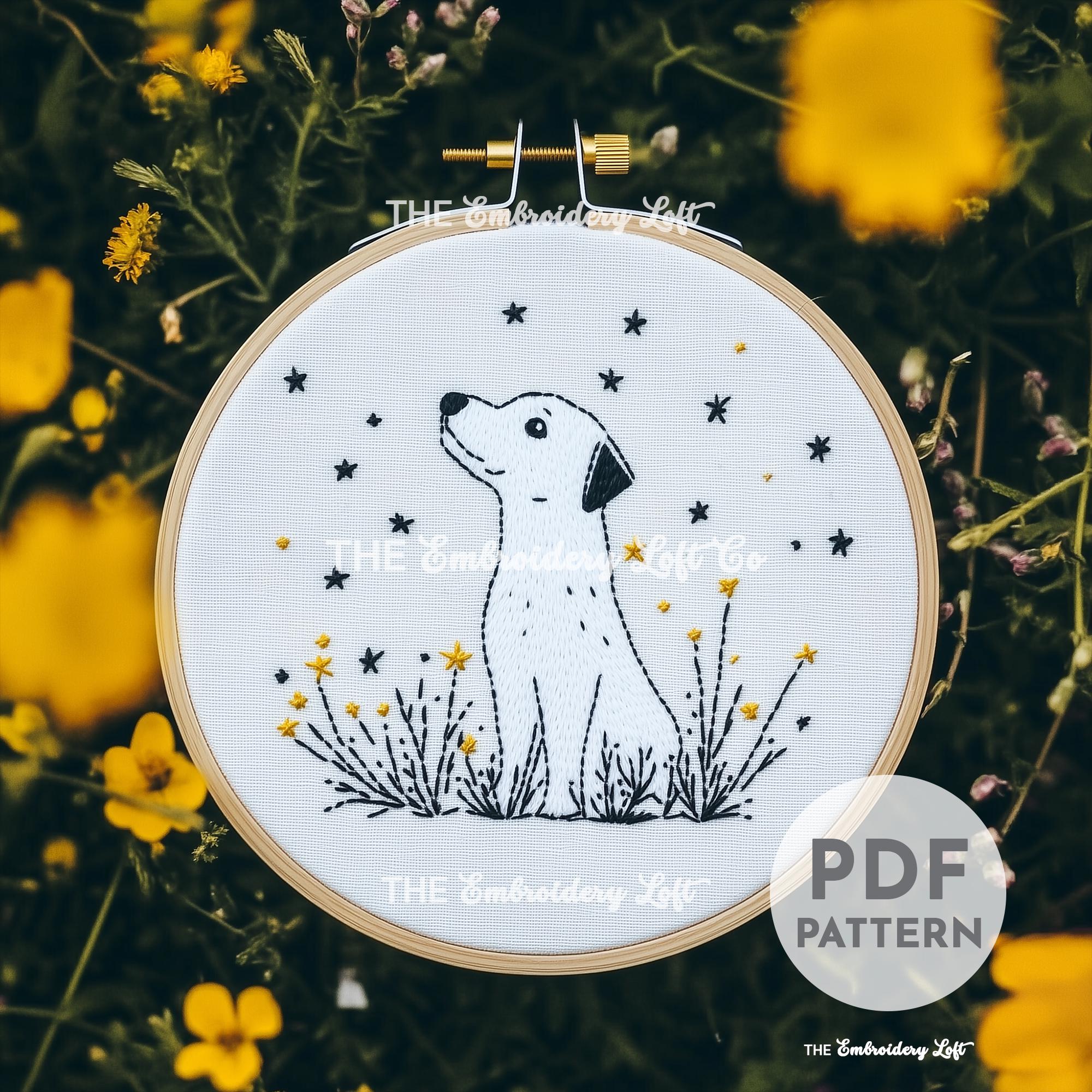 Celestial Dog Hand Embroidery Pattern