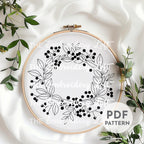 Golden Winter Wreath Hand Embroidery Pattern