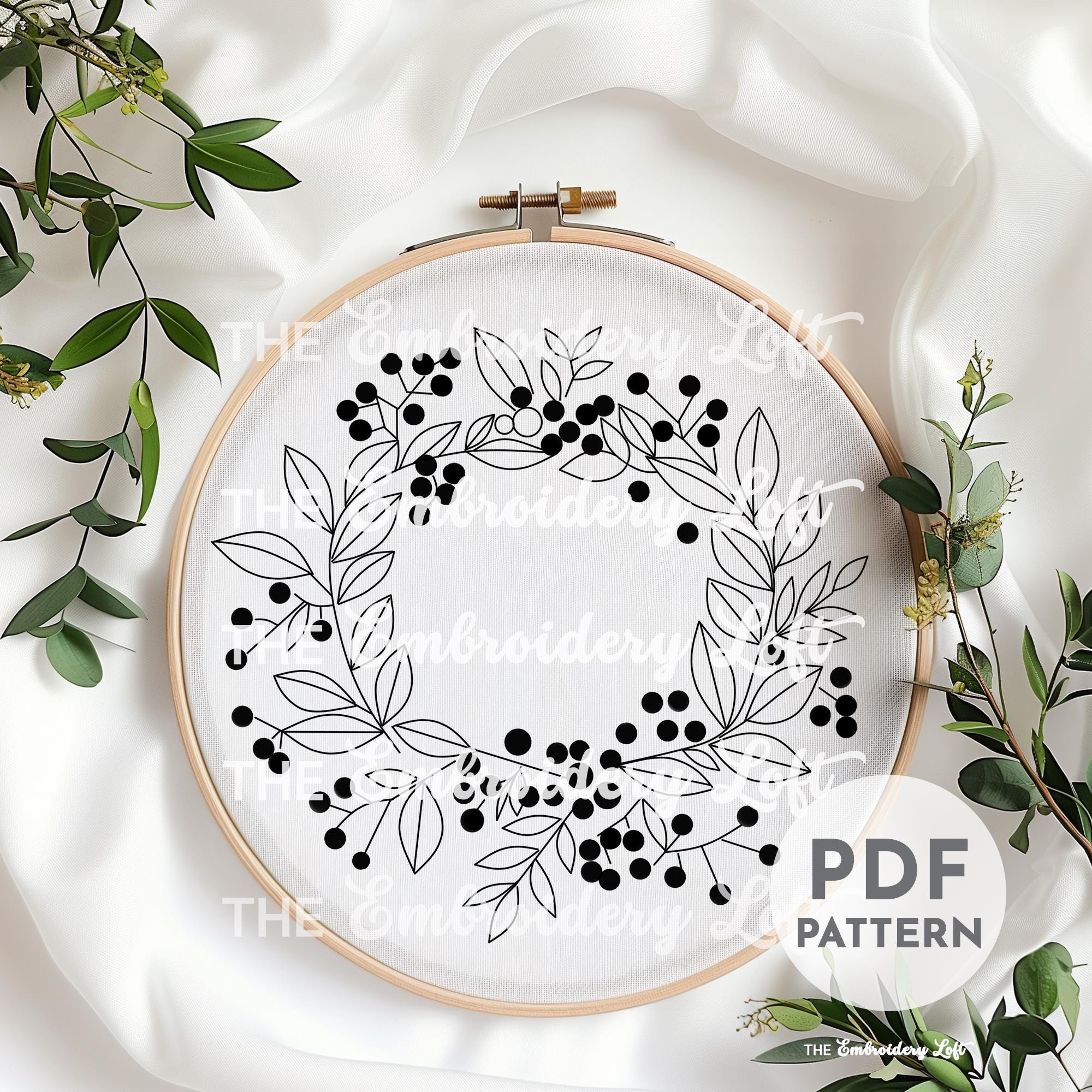 Golden Winter Wreath Hand Embroidery Pattern