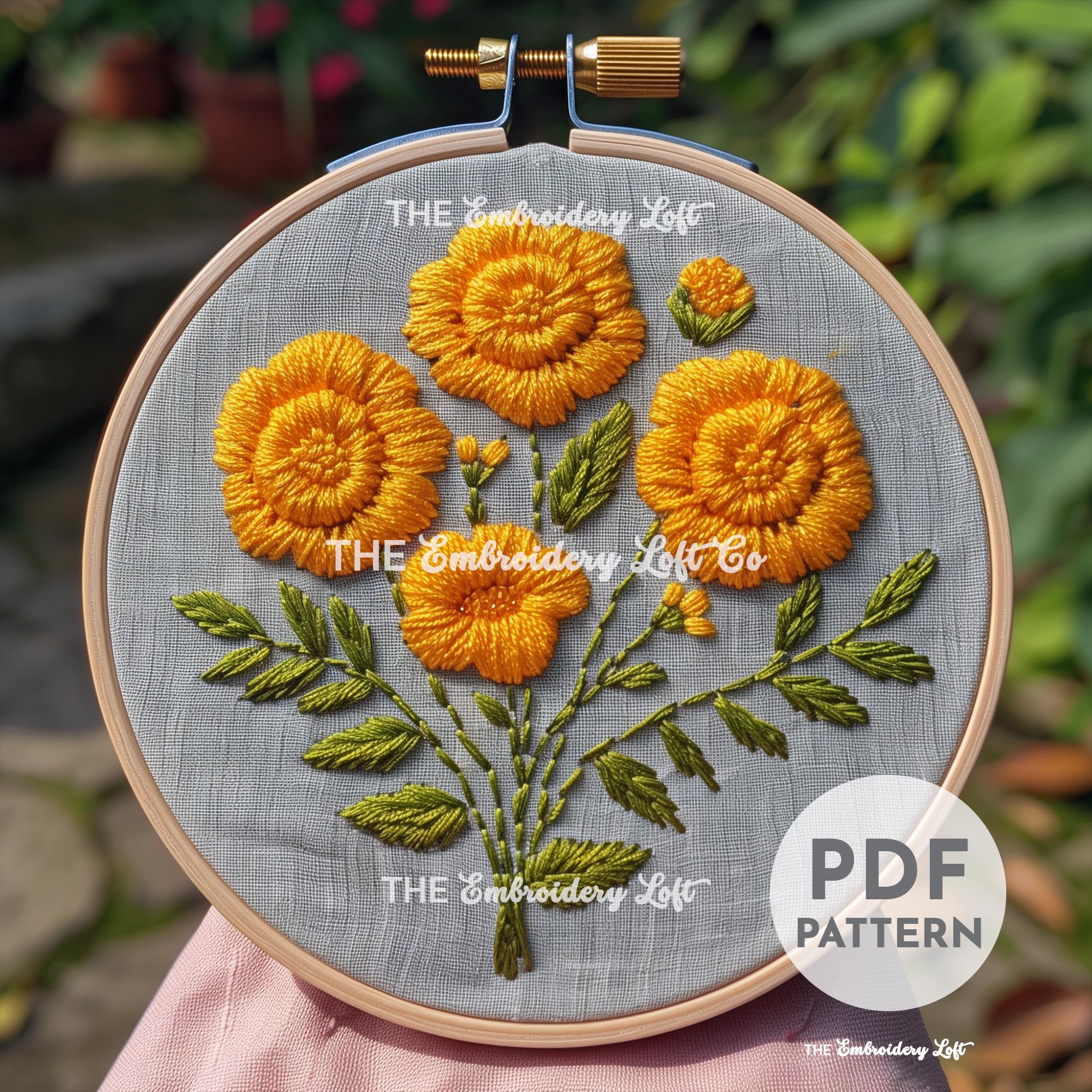 Bunch of Marigold Flowers Hand Embroidery Pattern
