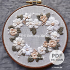 Romantic Floral Heart Wreath Hand Embroidery Pattern