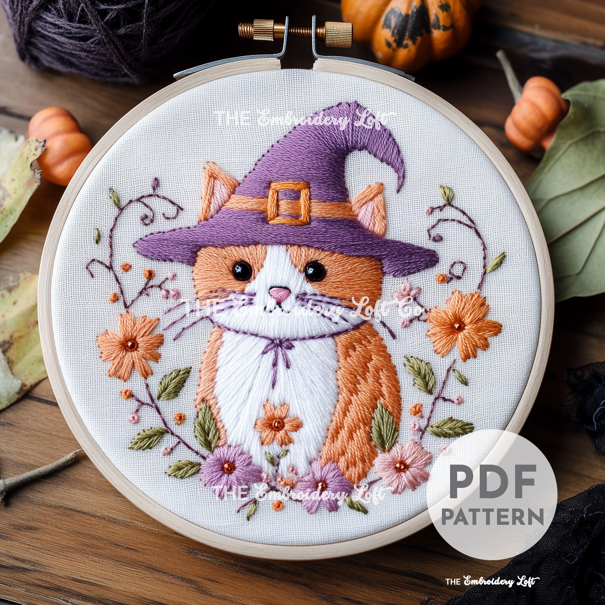 Witchy Cat Hand Embroidery Pattern