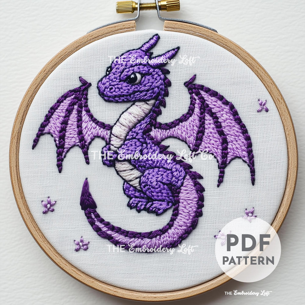 Purple Baby Dragon Hand Embroidery Pattern