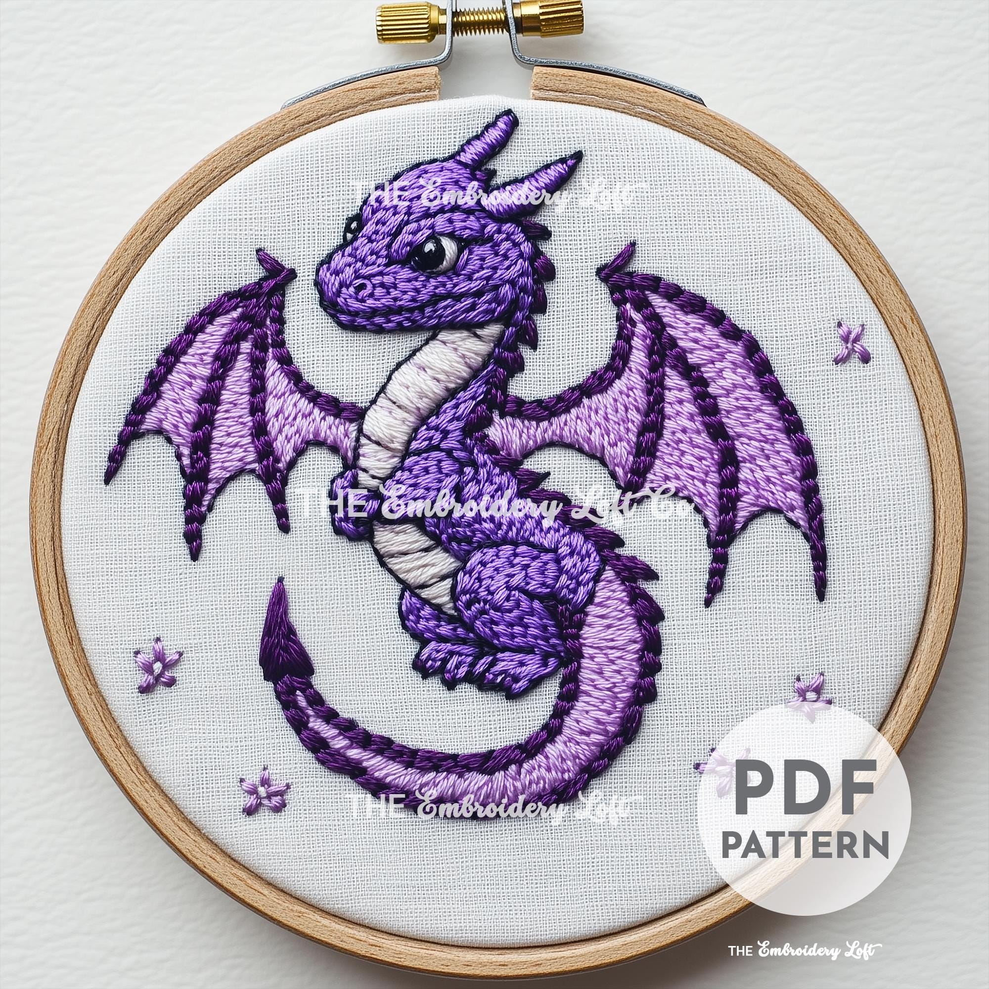 Purple Baby Dragon Hand Embroidery Pattern