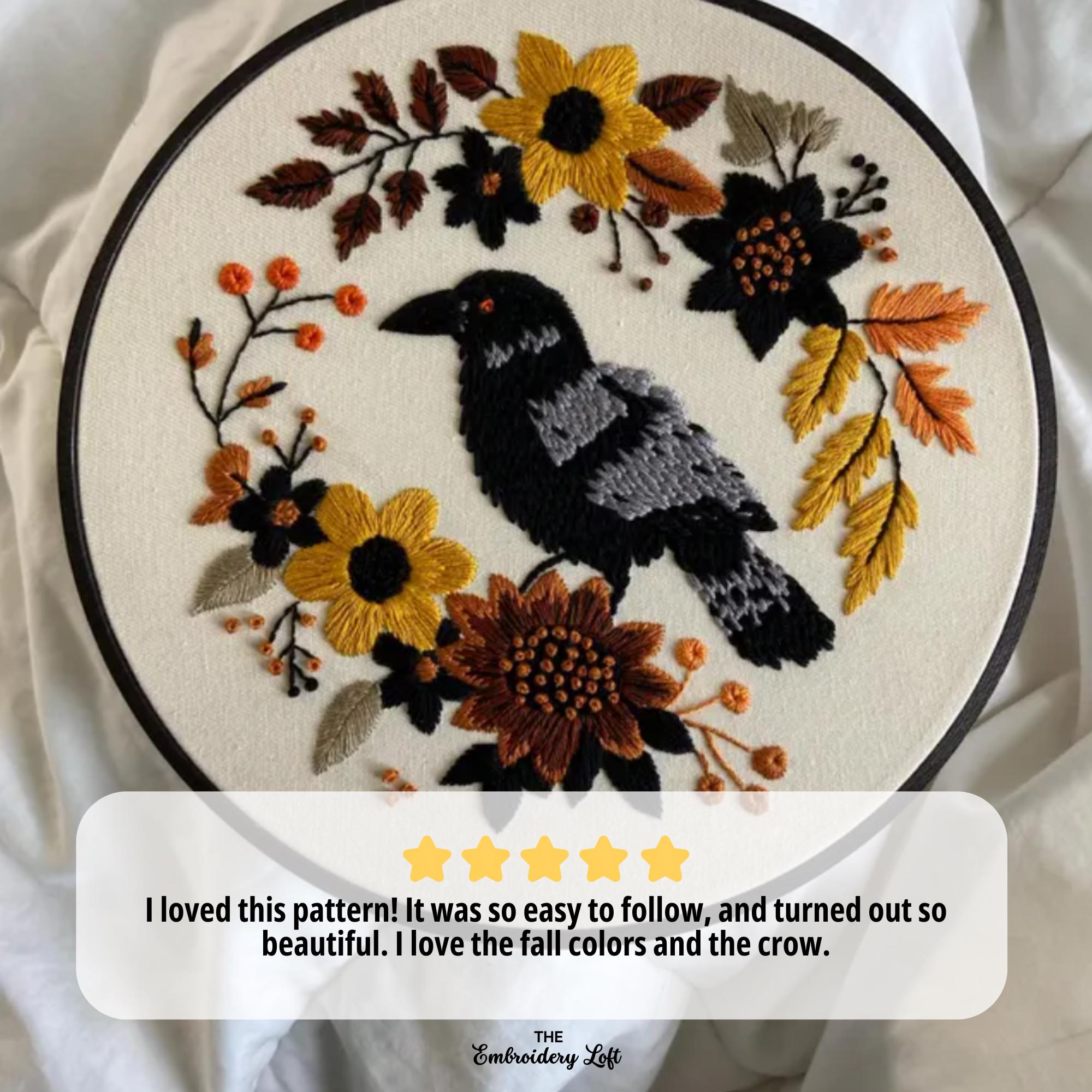 Autumn Raven Hand Embroidery Pattern