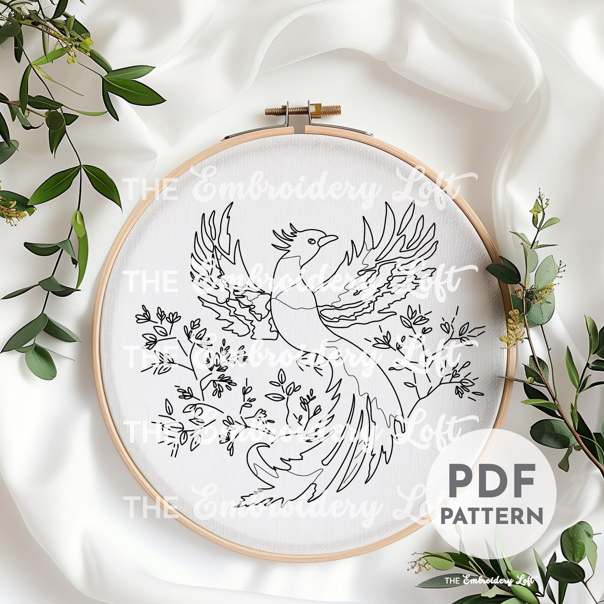 Red Phoenix Hand Embroidery Pattern