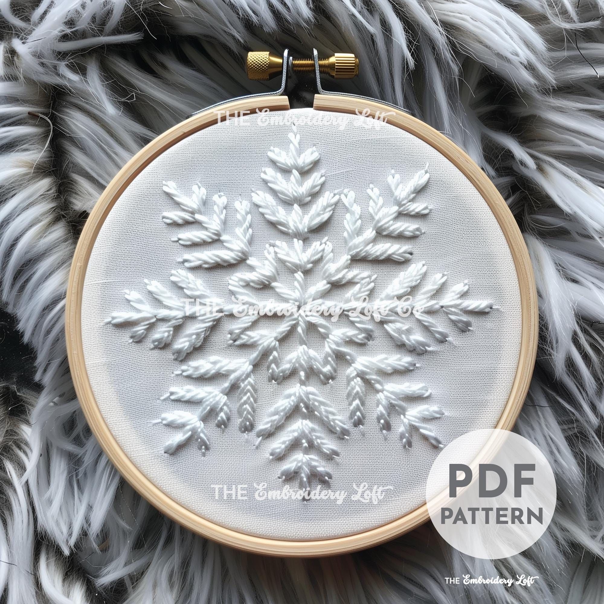 White Snowflake Hand Embroidery Pattern