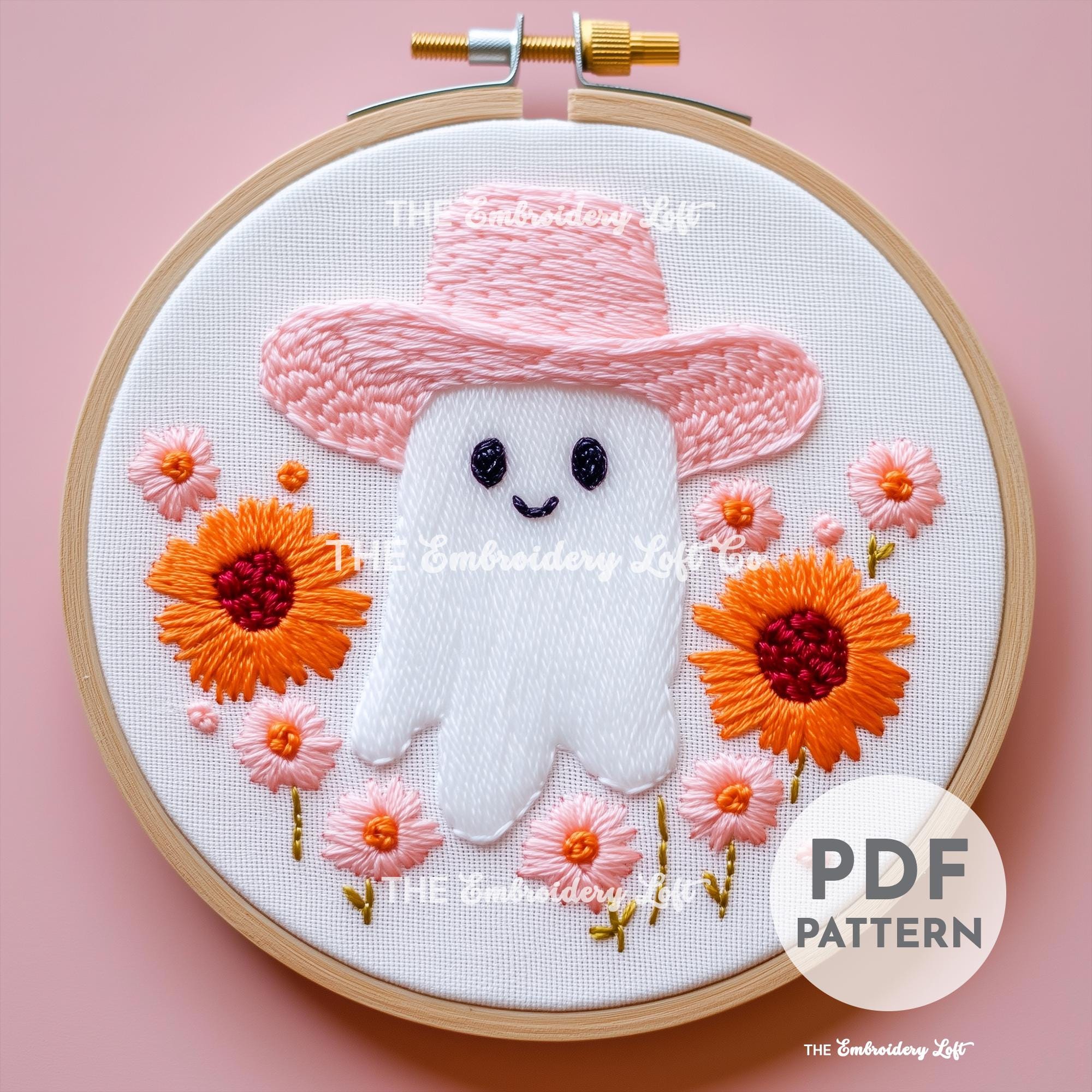 Retro Cowgirl Ghost Hand Embroidery Pattern