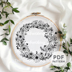 Autumn Daisy Wreath Hand Embroidery Pattern