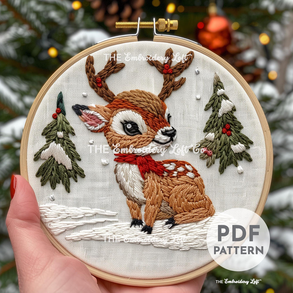 Winter Deer Hand Embroidery Pattern