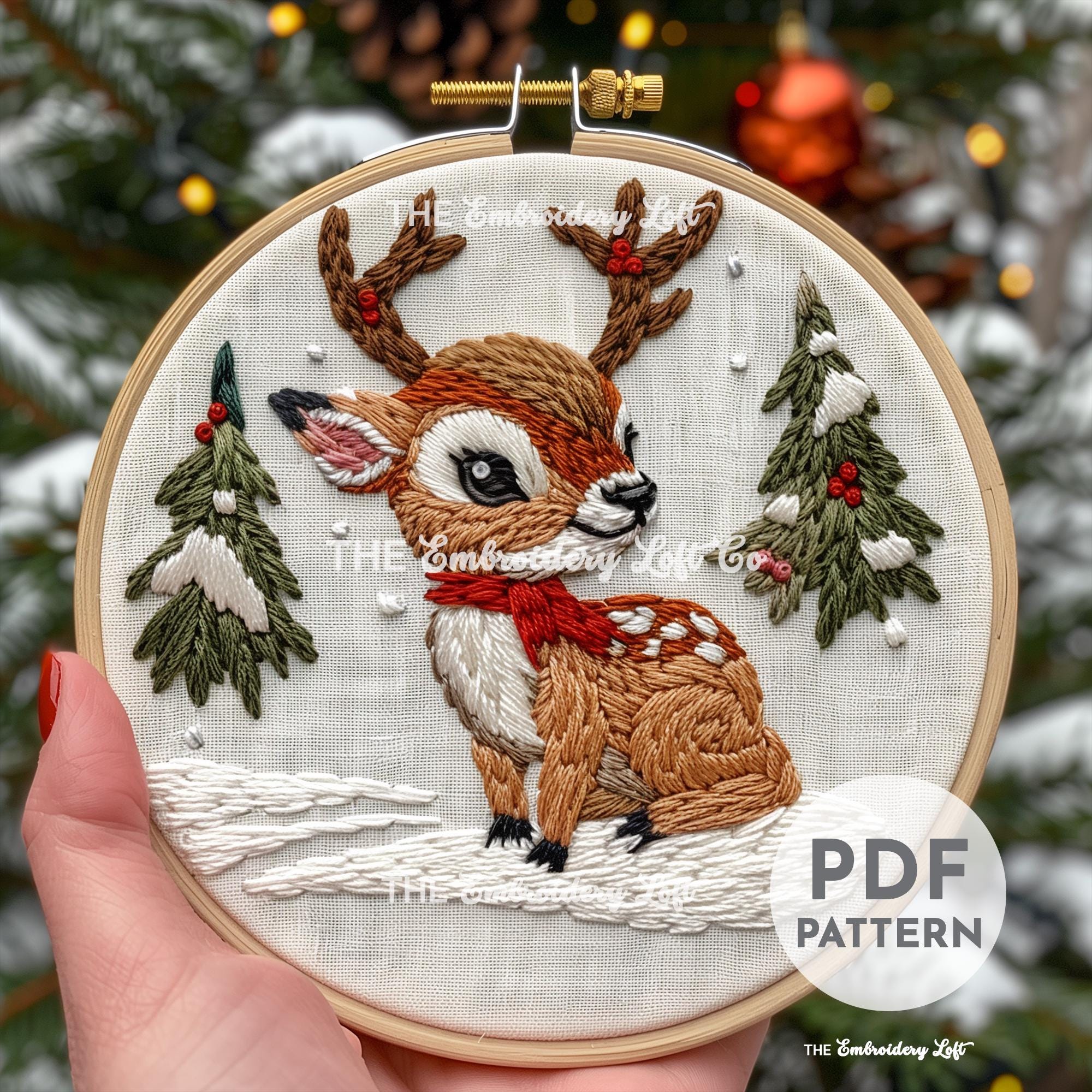 Winter Deer Hand Embroidery Pattern