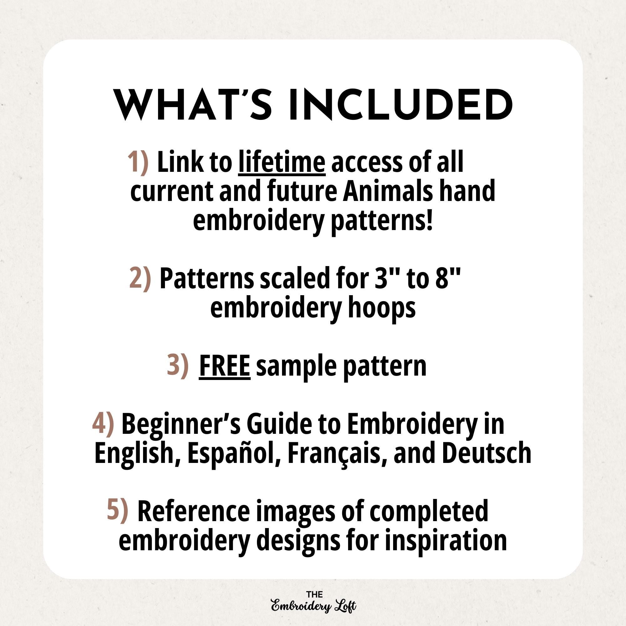 MINI COLLECTION, Animals Hand Embroidery Pattern Collection, Current and Future Designs, Lifetime Access, Hand Embroidery, Embroidery PDF