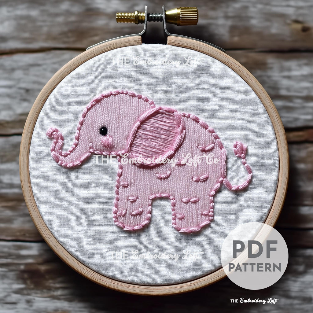 Pink Baby Elephant Hand Embroidery Pattern
