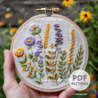 Purple and Yellow Wildflowers Hand Embroidery Pattern