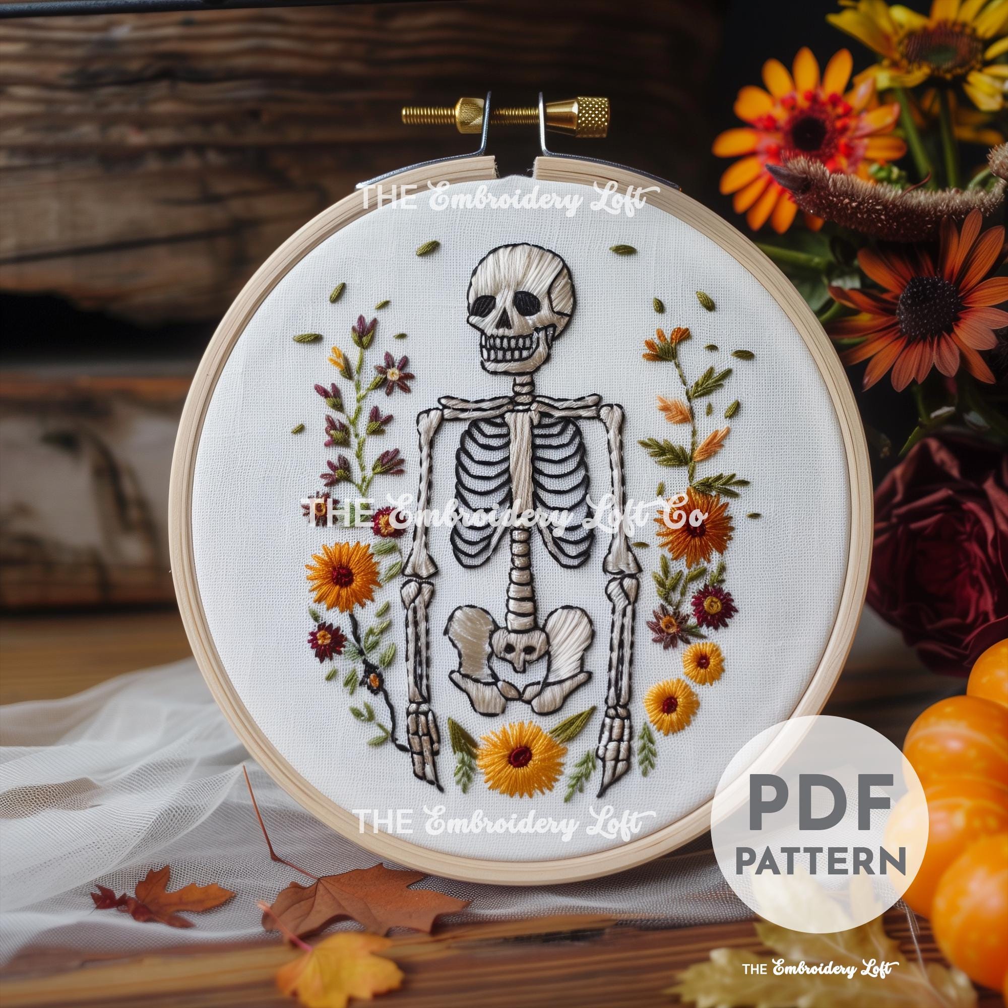 Spooky Skeleton Hand Embroidery Pattern