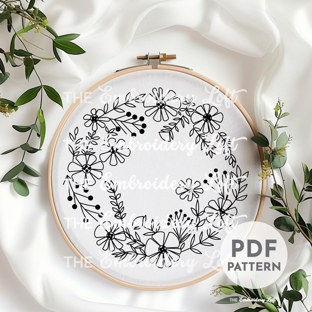 Orange Floral Wreath Hand Embroidery Pattern