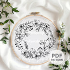 Orange Floral Wreath Hand Embroidery Pattern