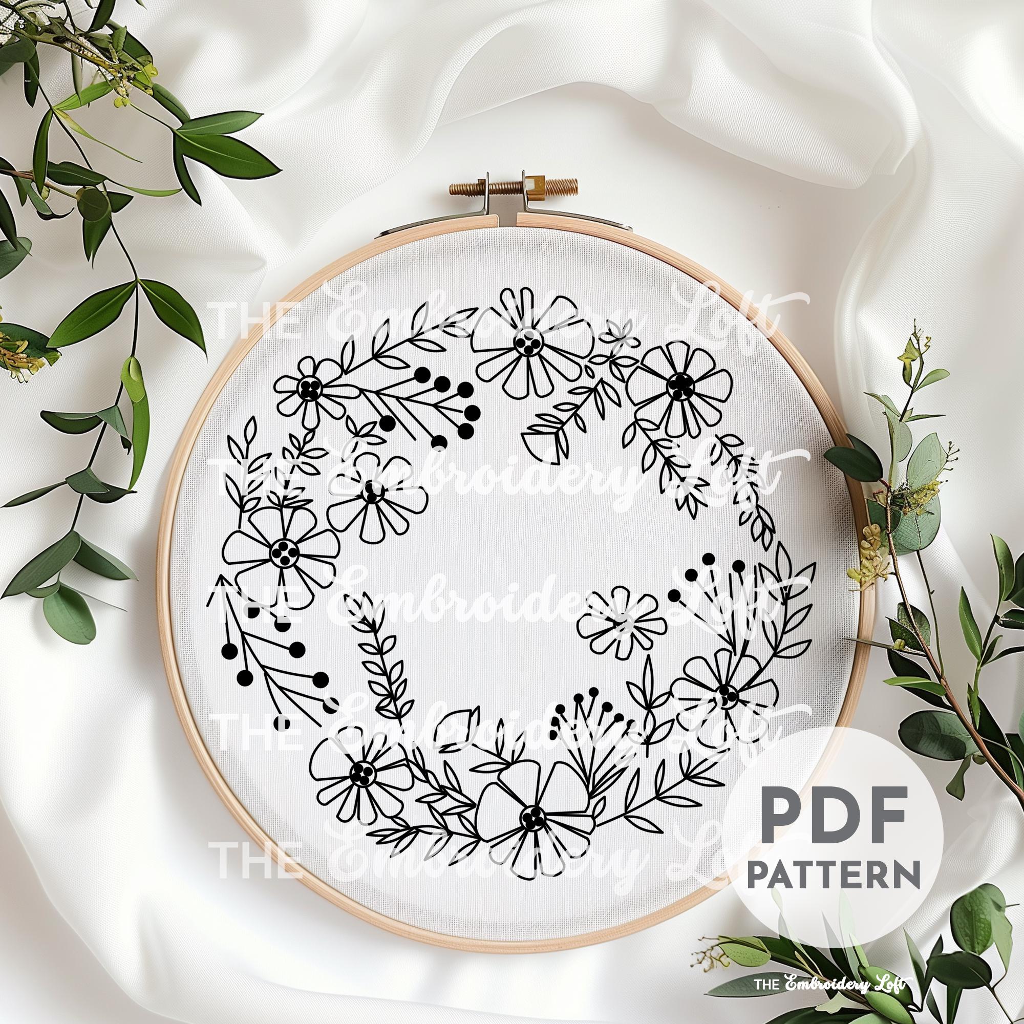 Orange Floral Wreath Hand Embroidery Pattern