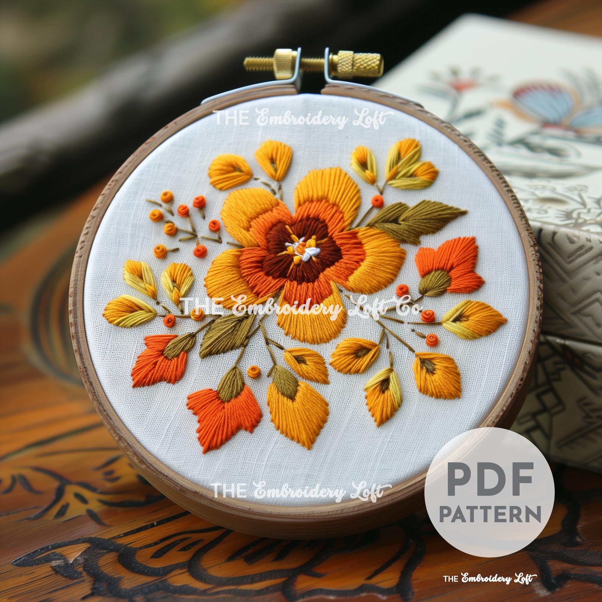 Orange Folk Flower Hand Embroidery Pattern