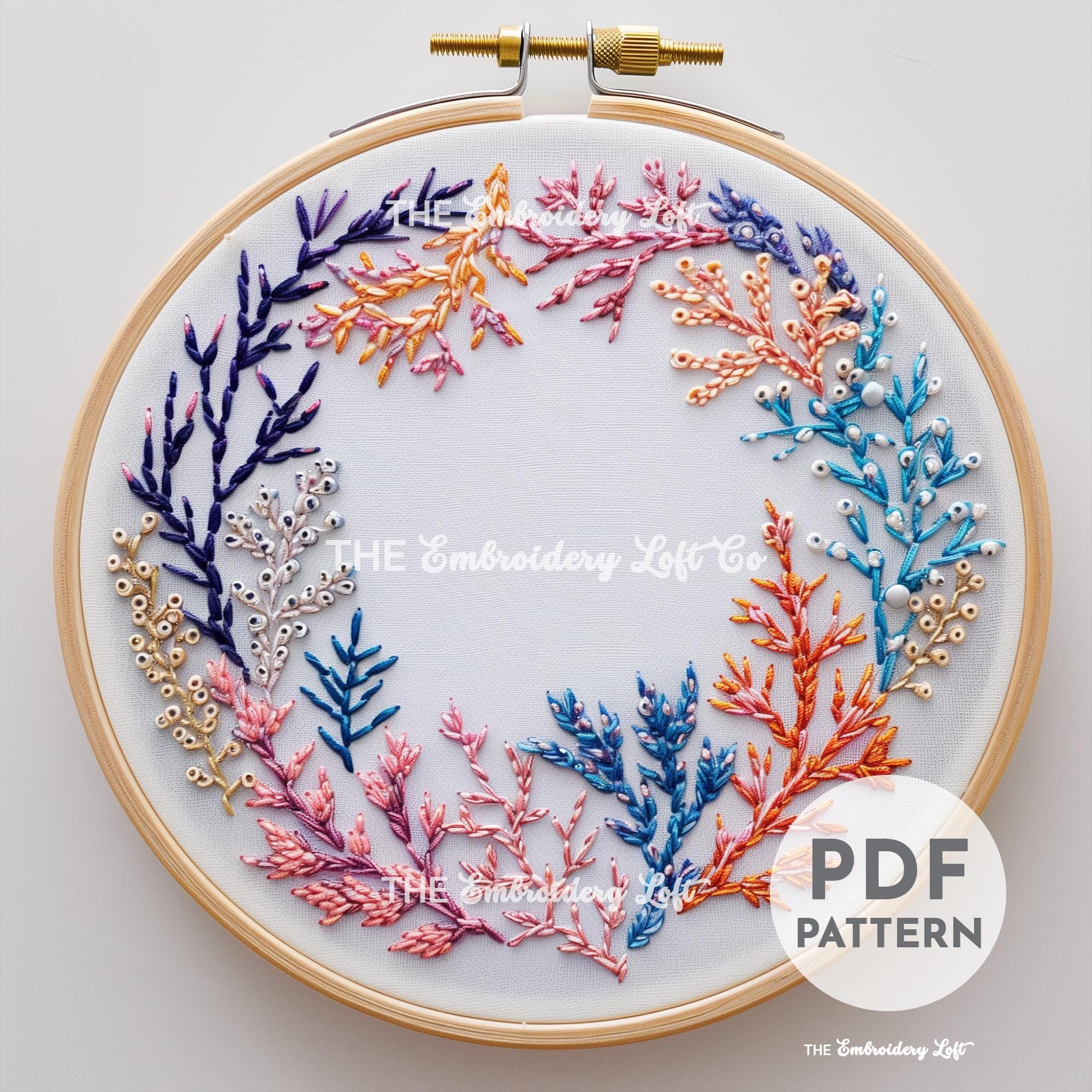 Coral Wreath Hand Embroidery Pattern