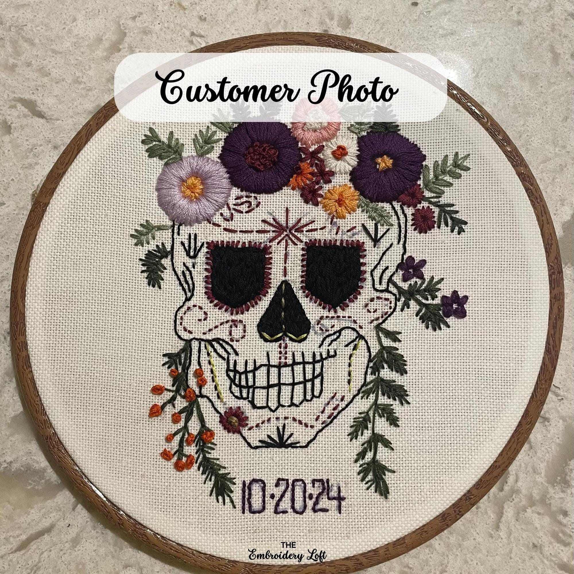Floral Skull Hand Embroidery Pattern