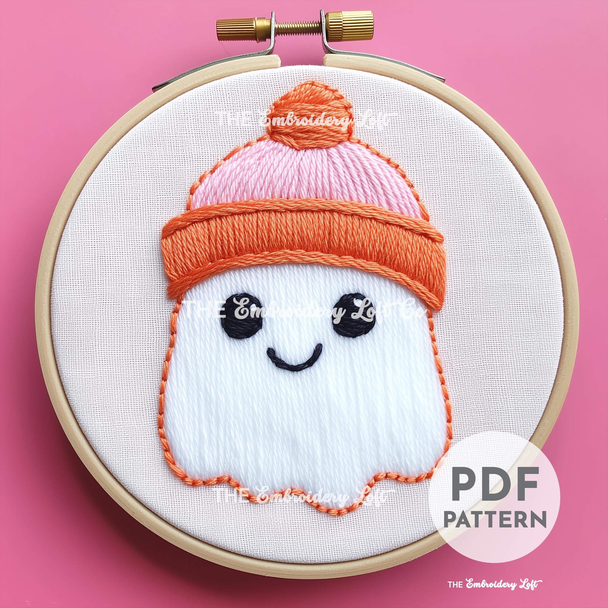 Retro Ghost with Winter Hat Hand Embroidery Pattern