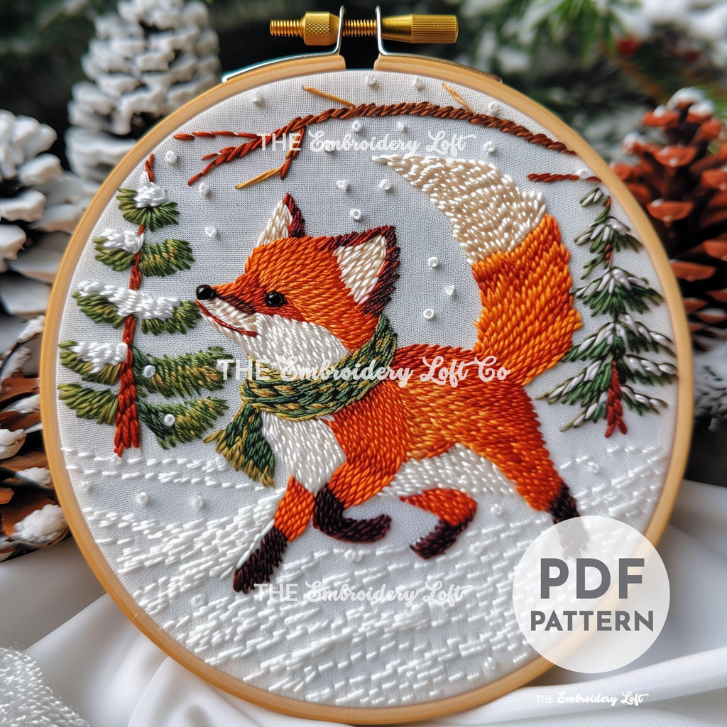 Winter Fox Hand Embroidery Pattern