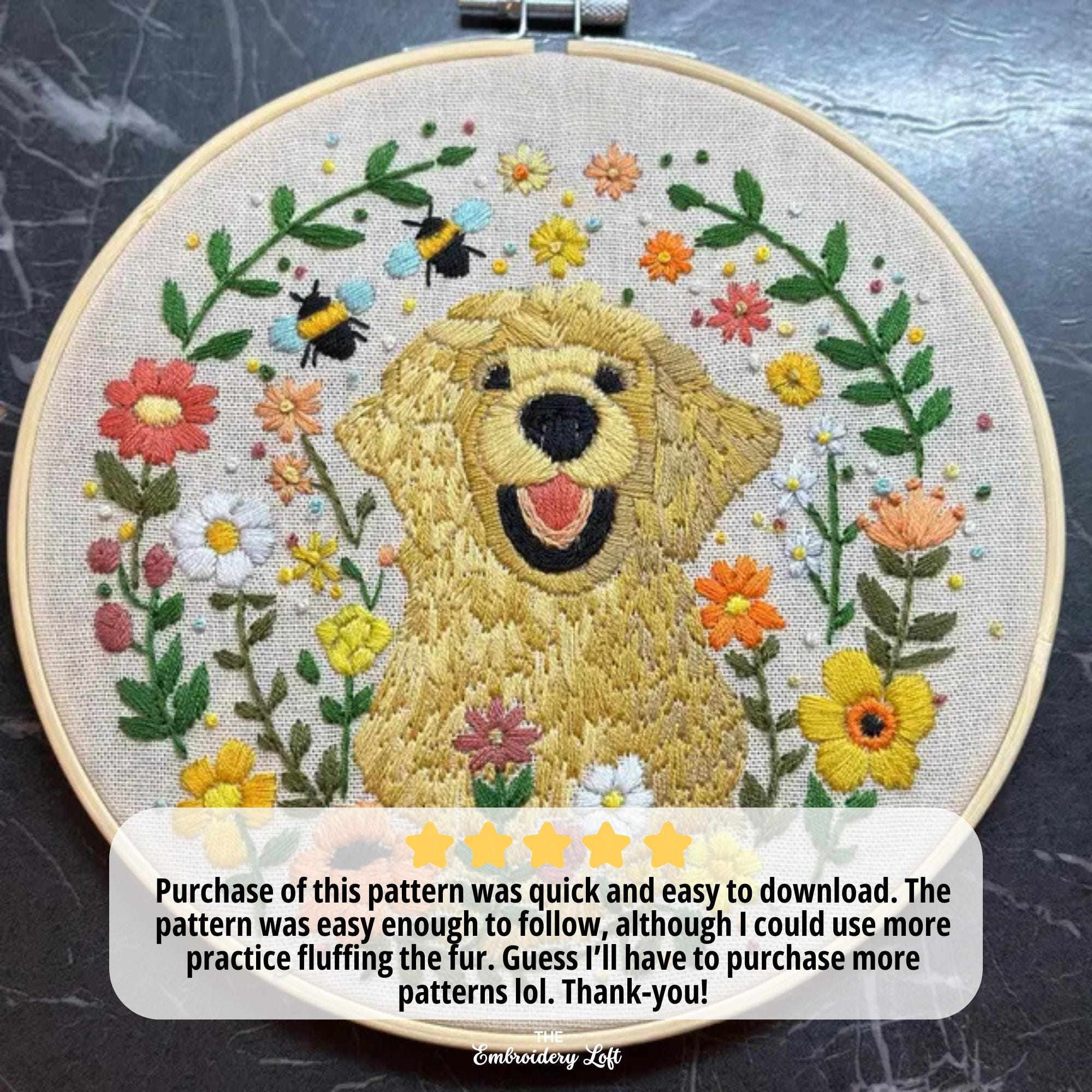 Golden Retriever Hand Embroidery Pattern