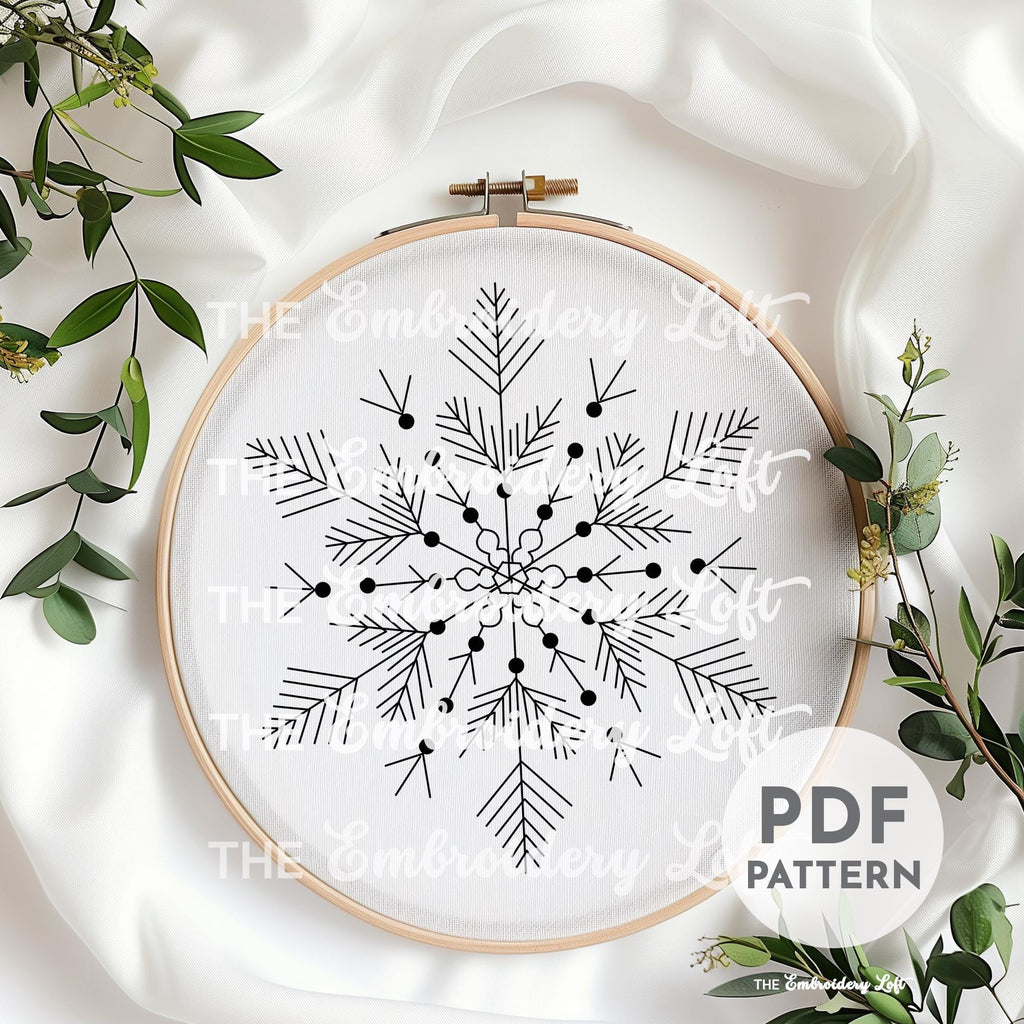 Set of 4 Gold and White Snowflake Hand Embroidery Patterns, Christmas Embroidery Pattern, Snowflake Design, Hand Embroidery Pattern PDF
