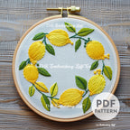 Lemon Wreath Hand Embroidery Pattern