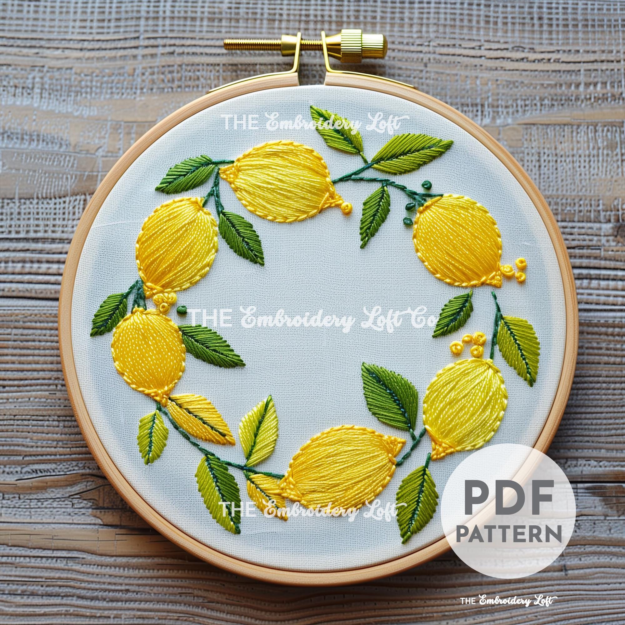 Lemon Wreath Hand Embroidery Pattern