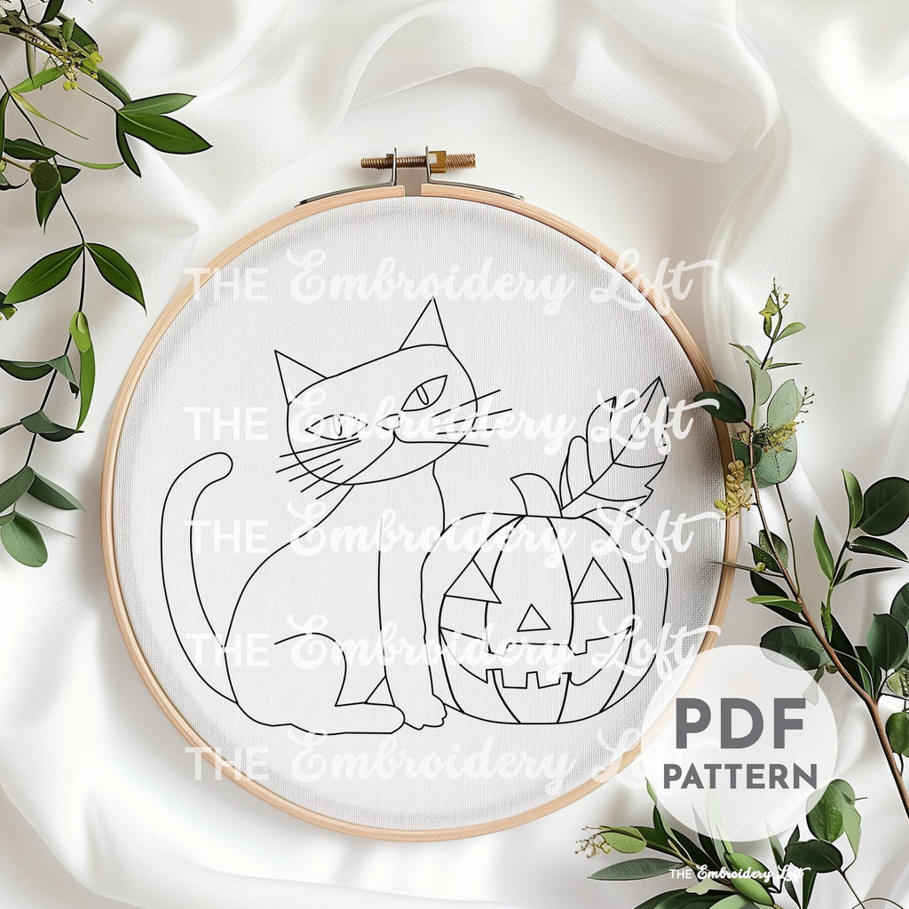 Black Cat Hand Embroidery Pattern