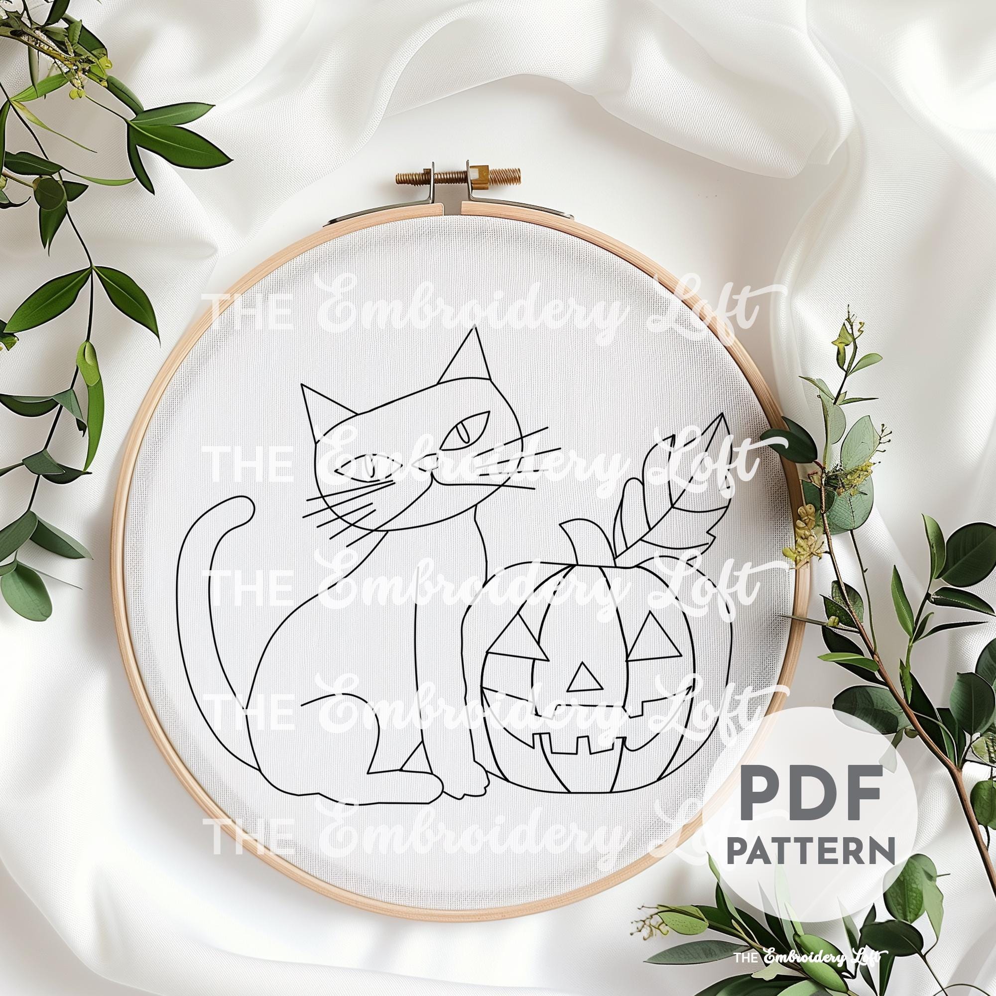 Black Cat Hand Embroidery Pattern
