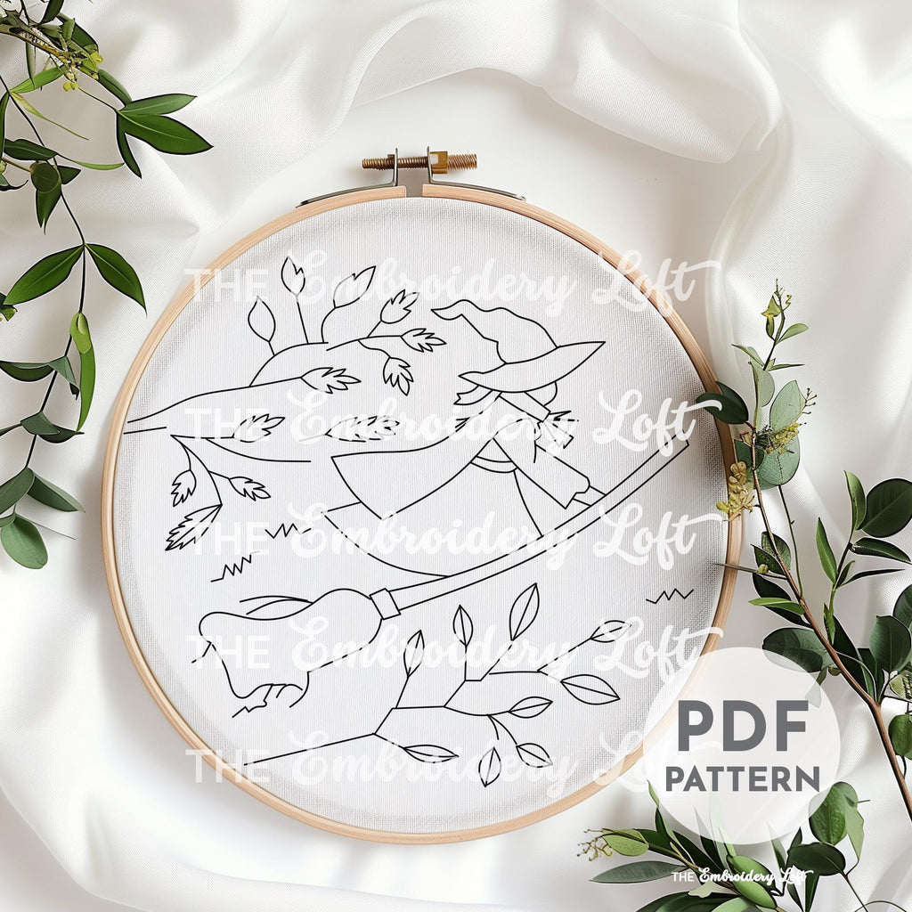 Flying Witch Hand Embroidery Pattern
