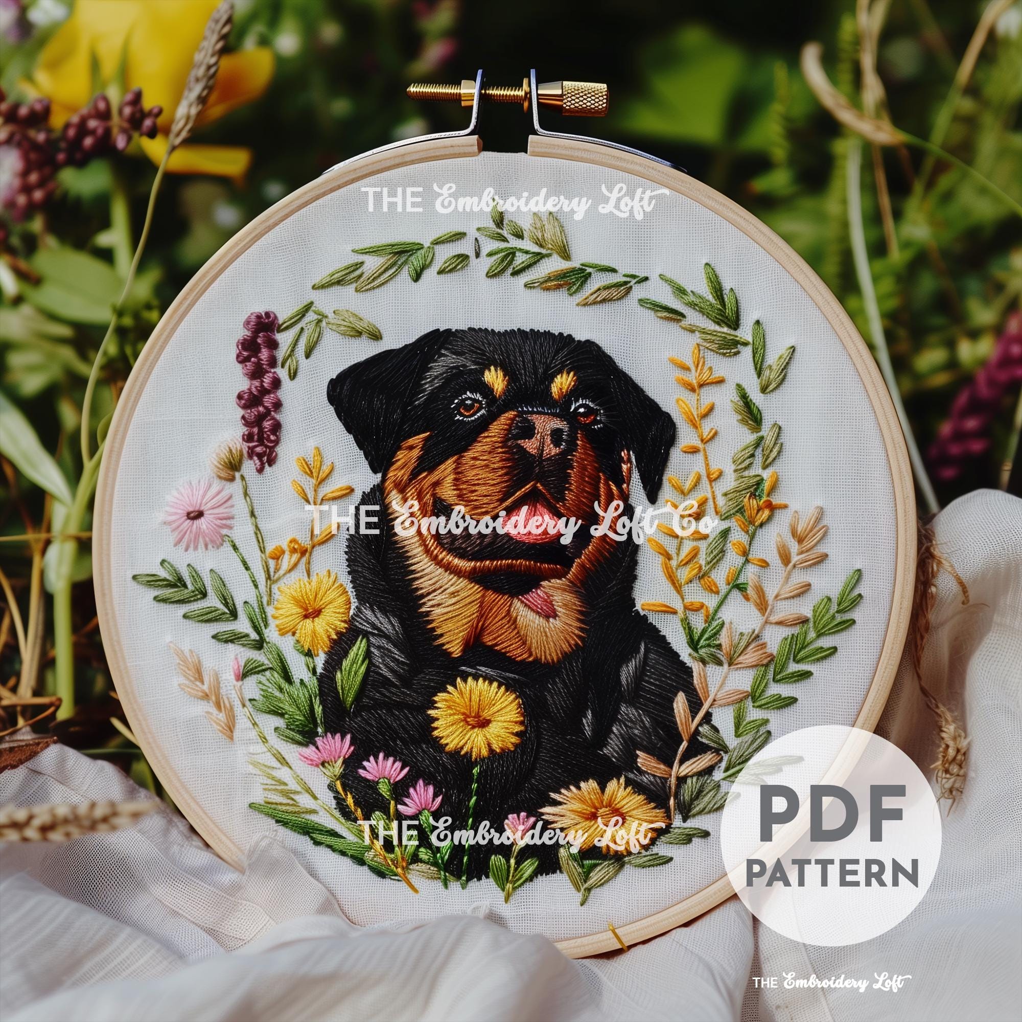 Rottweiler Hand Embroidery Pattern