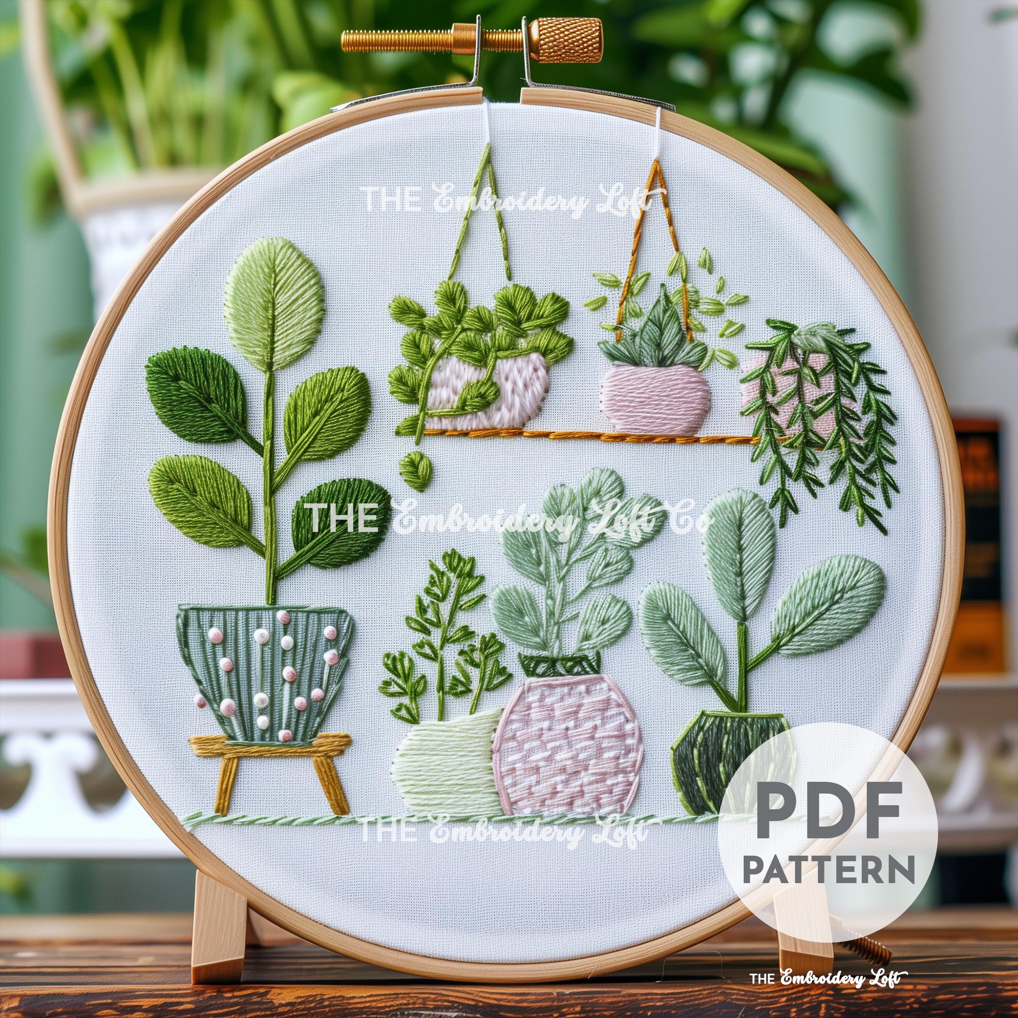 House Plants Shelf Hand Embroidery Pattern
