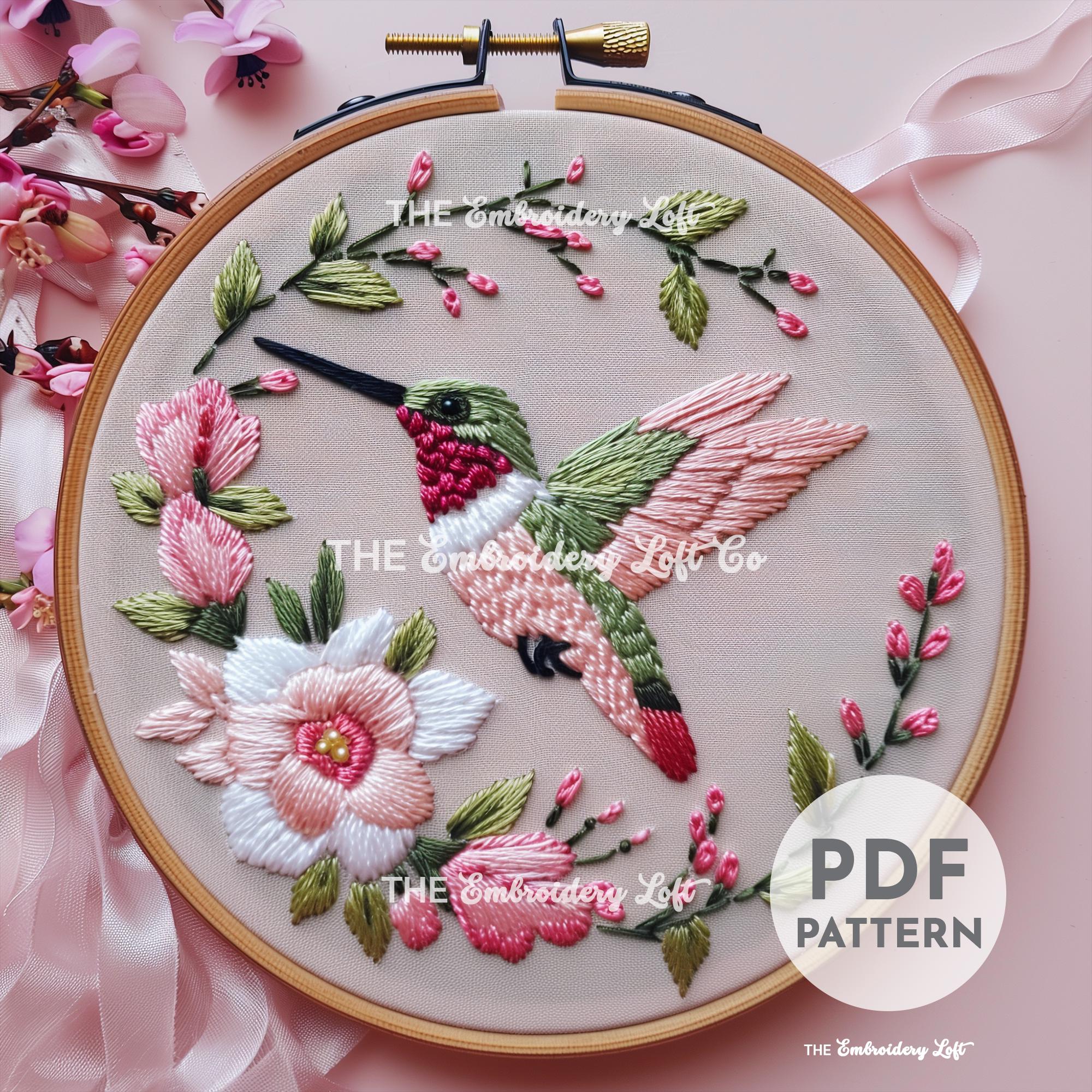 Spring Hummingbird Hand Embroidery Pattern
