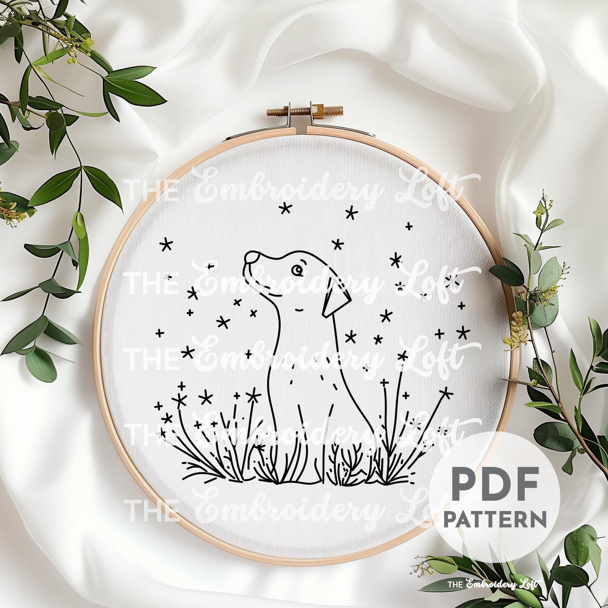 Celestial Dog Hand Embroidery Pattern